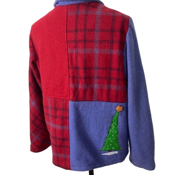 Breckenridge Patchwork Christmas Jacket Womens Petite Large Wool Grandmacore - Picture 8 of 12